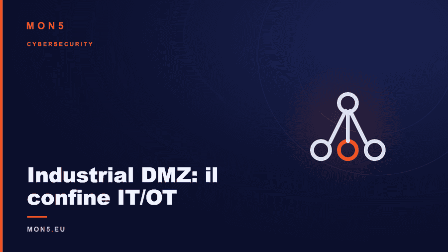 Schema architetturale di una Industrial DMZ con firewall dual-homed, historian replica e jump server tra rete IT e rete OT
